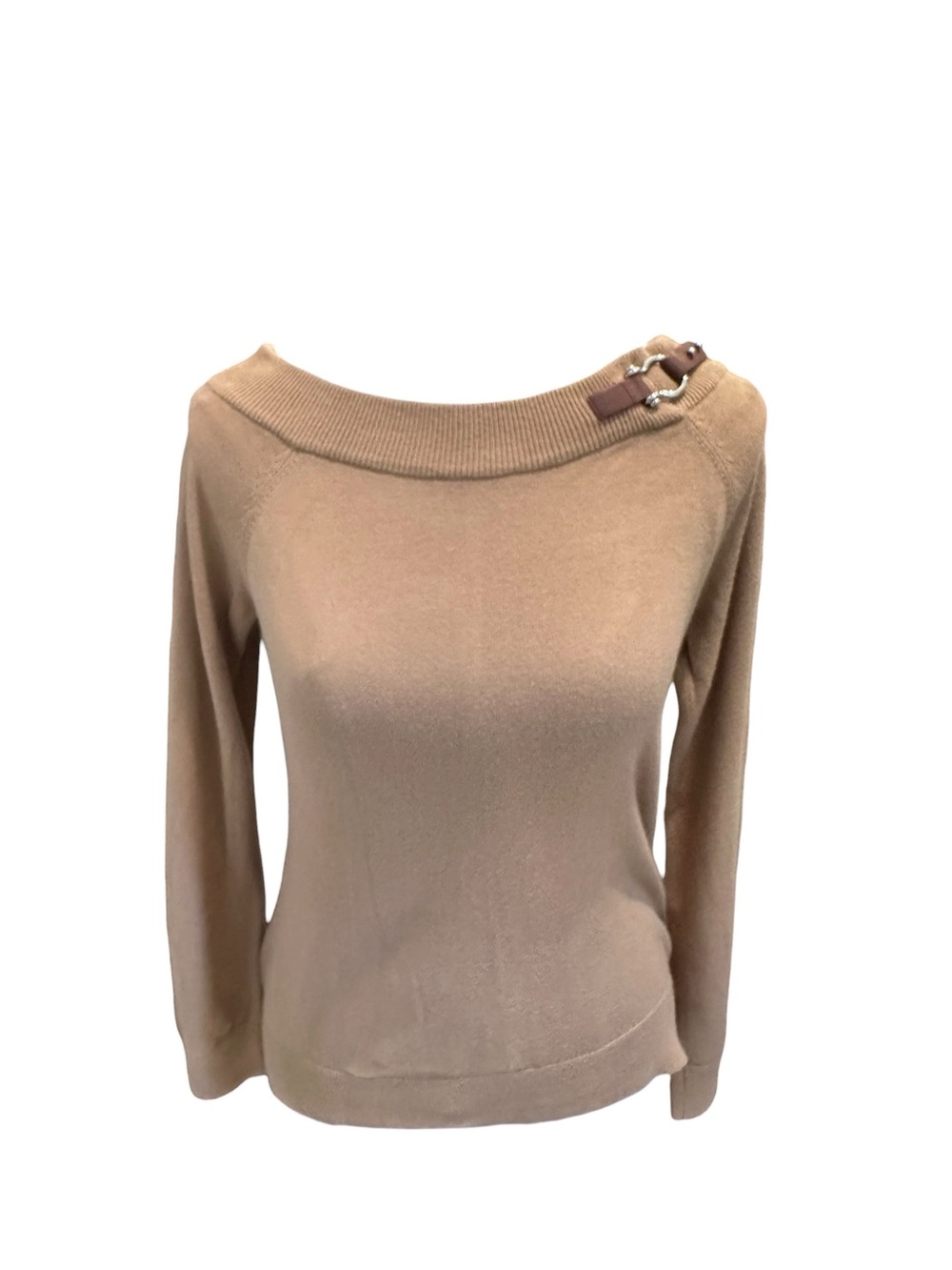 Lauren Ralph Lauren 100% Cotton Equestrian Boatneck Sweater Camel Size M - Picture 9 of 10